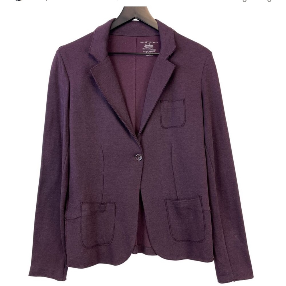 Majestic Filatures Paris Size 4 L Cotton Cashmere Knit Blazer Jacket Purple